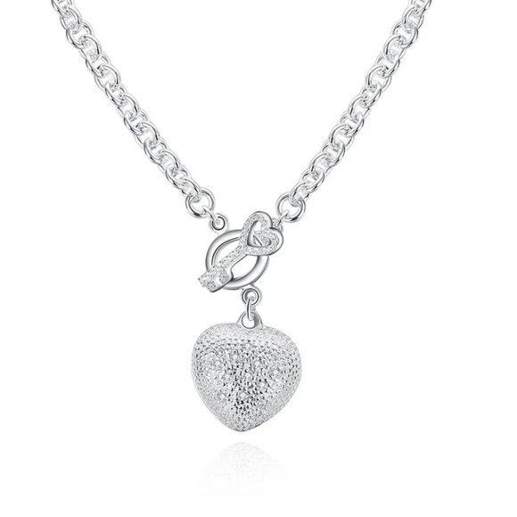18 Inch Heart W/ Key & Toggle Closure Necklace .925 Sterling Silver Stamped - Picture 5 of 6